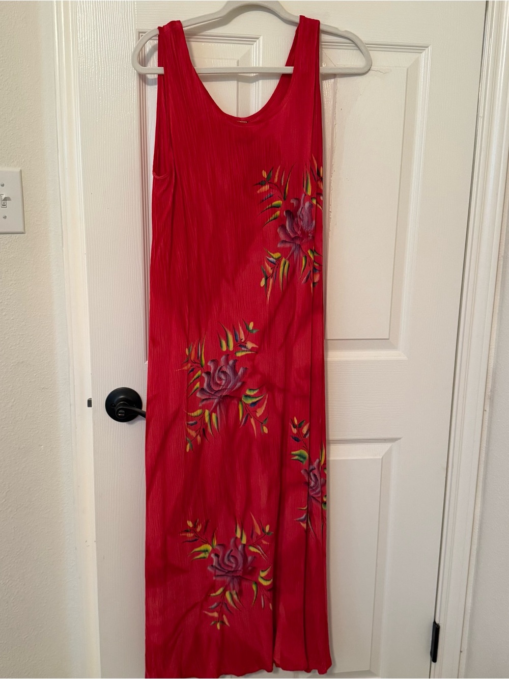 Tropical batick Red Floral Maxi Dress summer beach vacation cruise fiesta